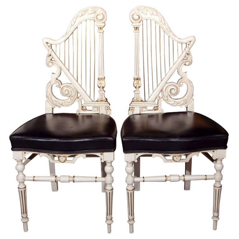 Pair of Painted Harp Back Side Chairs