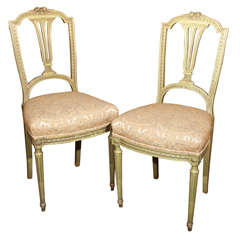 Pair of French Green Painted Side Chairs