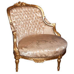 French Louis XVI Style Corner Giltwood Chair / Settee / Lounge Chair