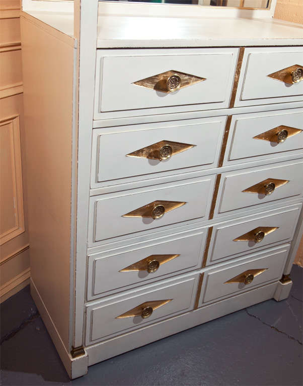 Grosfeld House, French Empire Tall Dresser, Wood Painted White, Gold Gilt, 1960s For Sale 4