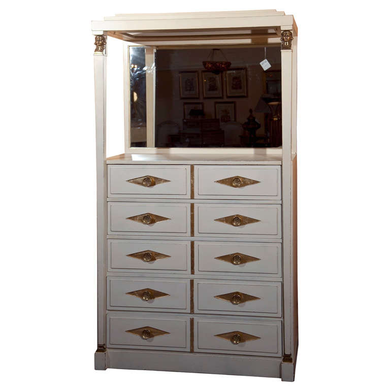 Grosfeld House, French Empire Tall Dresser, Wood Painted White, Gold Gilt, 1960s For Sale at 1stDibs Grosfeld House, French Empire Tall Dresser, Wood Painted White, Gold Gilt, 1960s For Sale at 1stDibs