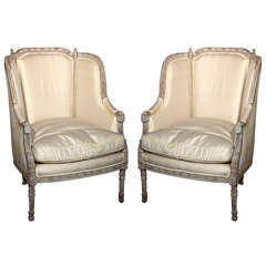 Pair of Swedish Painted Wingback Bergere Chairs