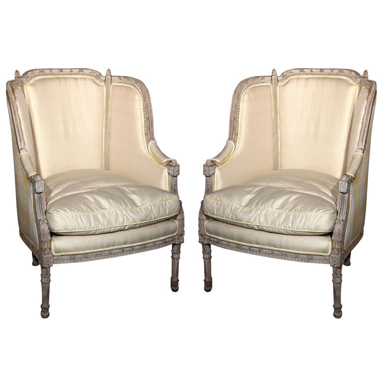 Pair of Swedish Painted Wingback Bergere Chairs