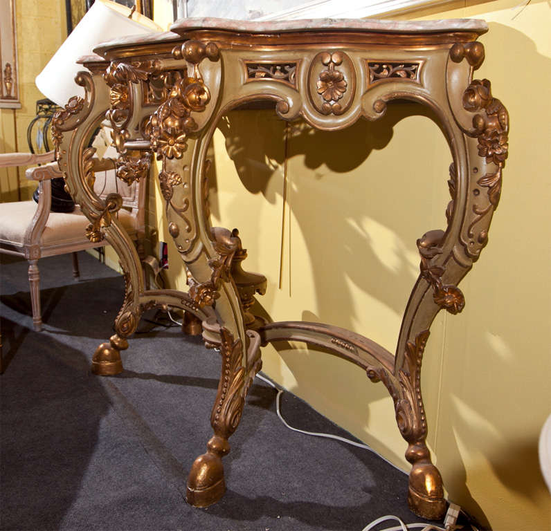 Mid-20th Century French Rococo Style Marble Top Console Table