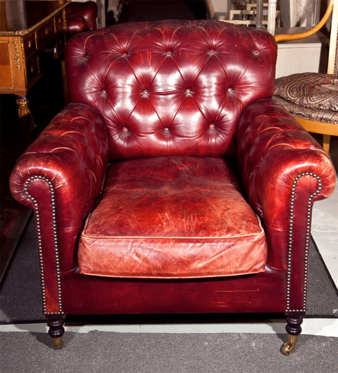 American Pair of Red Leather Chesterfield Club Chairs