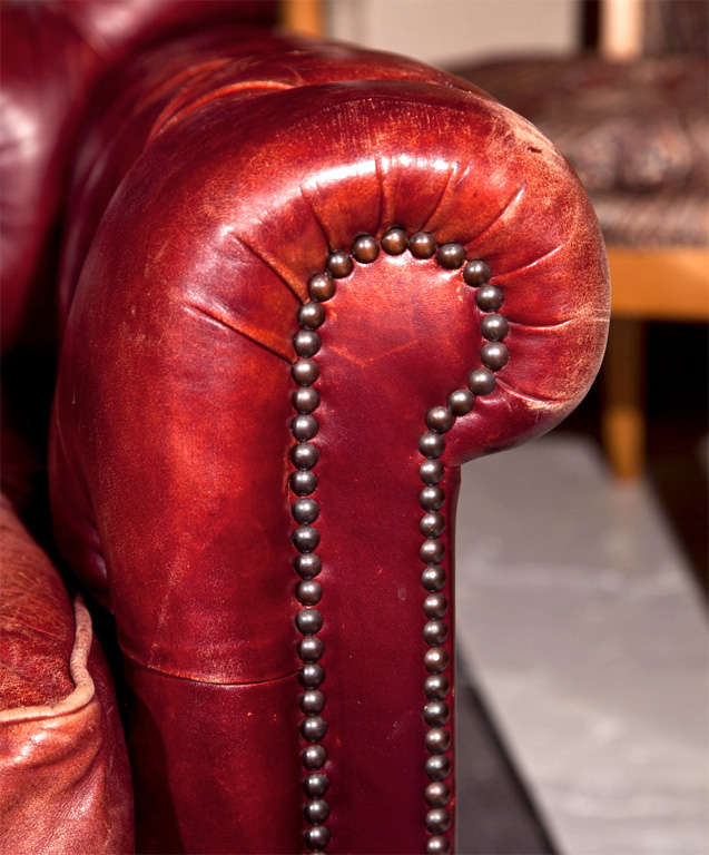 Mid-20th Century Pair of Red Leather Chesterfield Club Chairs