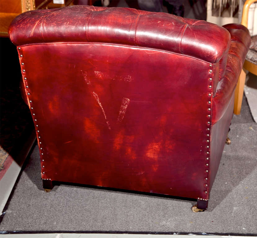 Pair of Red Leather Chesterfield Club Chairs 4