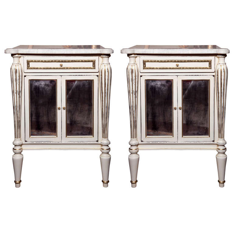 Pair of White Painted MarbleTop by Jansen For Sale at 1stdibs