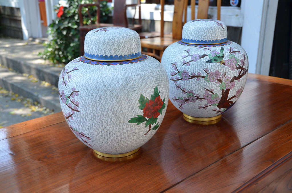 20th Century Pair of Cloisonne Ginger Jars