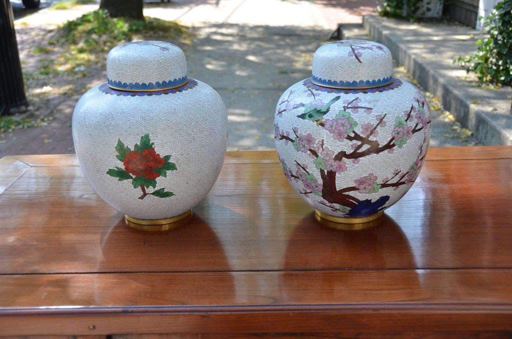 Pair of Turn of the Century Q'ing Dynasty Cloisonne Ginger Jars