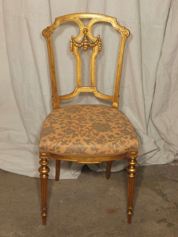 French Pair 19th c. Gilded Louis XVI Chairs with Venetian fabric