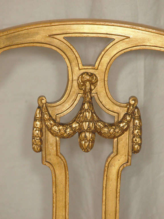 19th Century Pair 19th c. Gilded Louis XVI Chairs with Venetian fabric