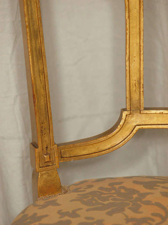 Pair 19th c. Gilded Louis XVI Chairs with Venetian fabric 1
