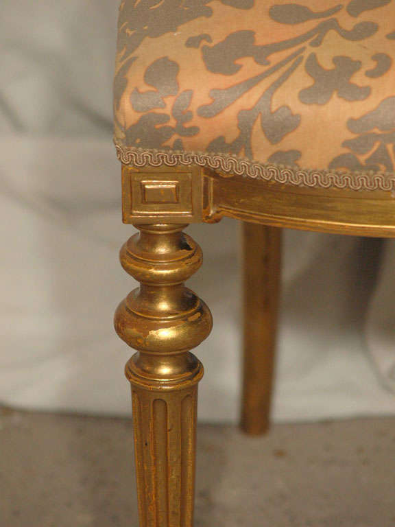 Pair 19th c. Gilded Louis XVI Chairs with Venetian fabric 2