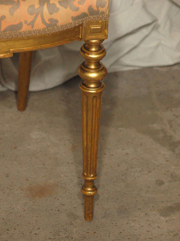 Pair 19th c. Gilded Louis XVI Chairs with Venetian fabric 3