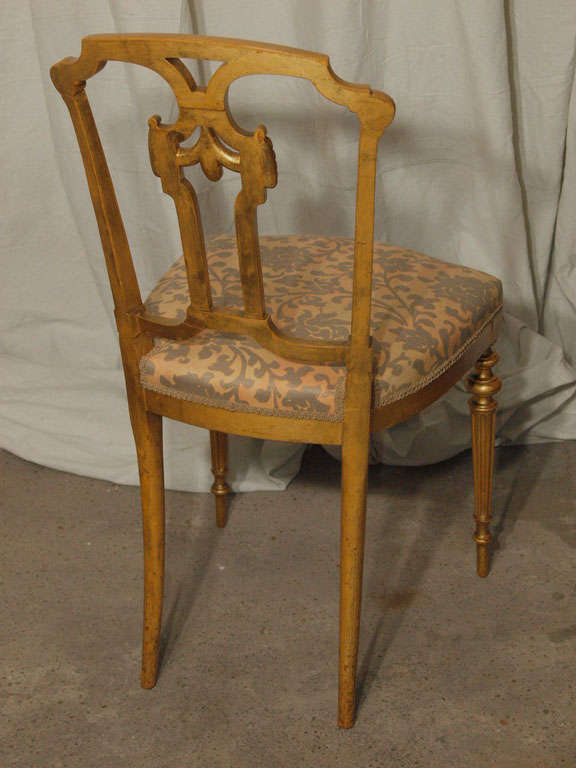 Pair 19th c. Gilded Louis XVI Chairs with Venetian fabric 5