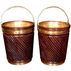 Pair of Brass and Mahogany Peat Buckets with Lining