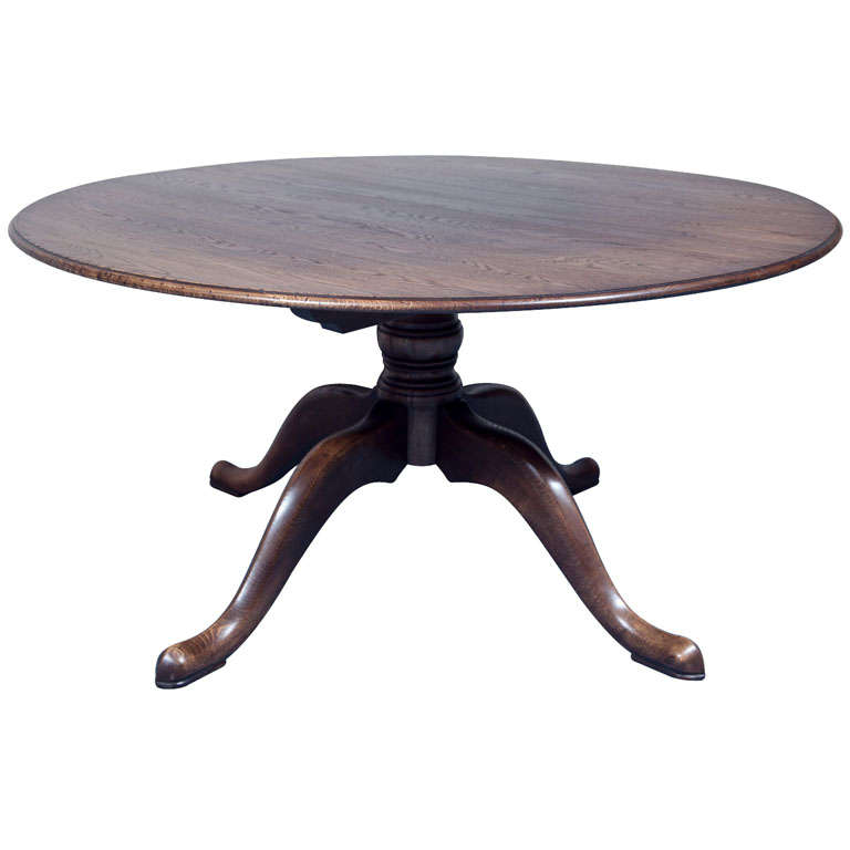 Custom English 60" Diameter Oak Dining Table For Sale