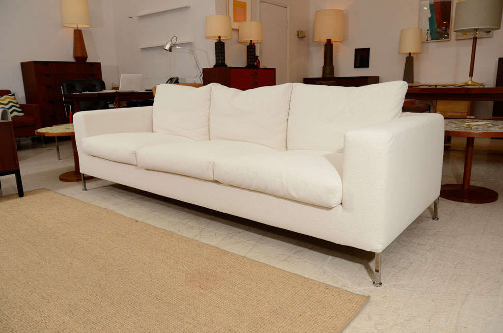 3 seat slip covered sofa originally purchased at Troy in Soho on square chrome legs