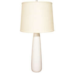 Elegant white ceramic 1950's table lamp with burlap shade