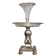 English Silver plate and Etched glass Epergne