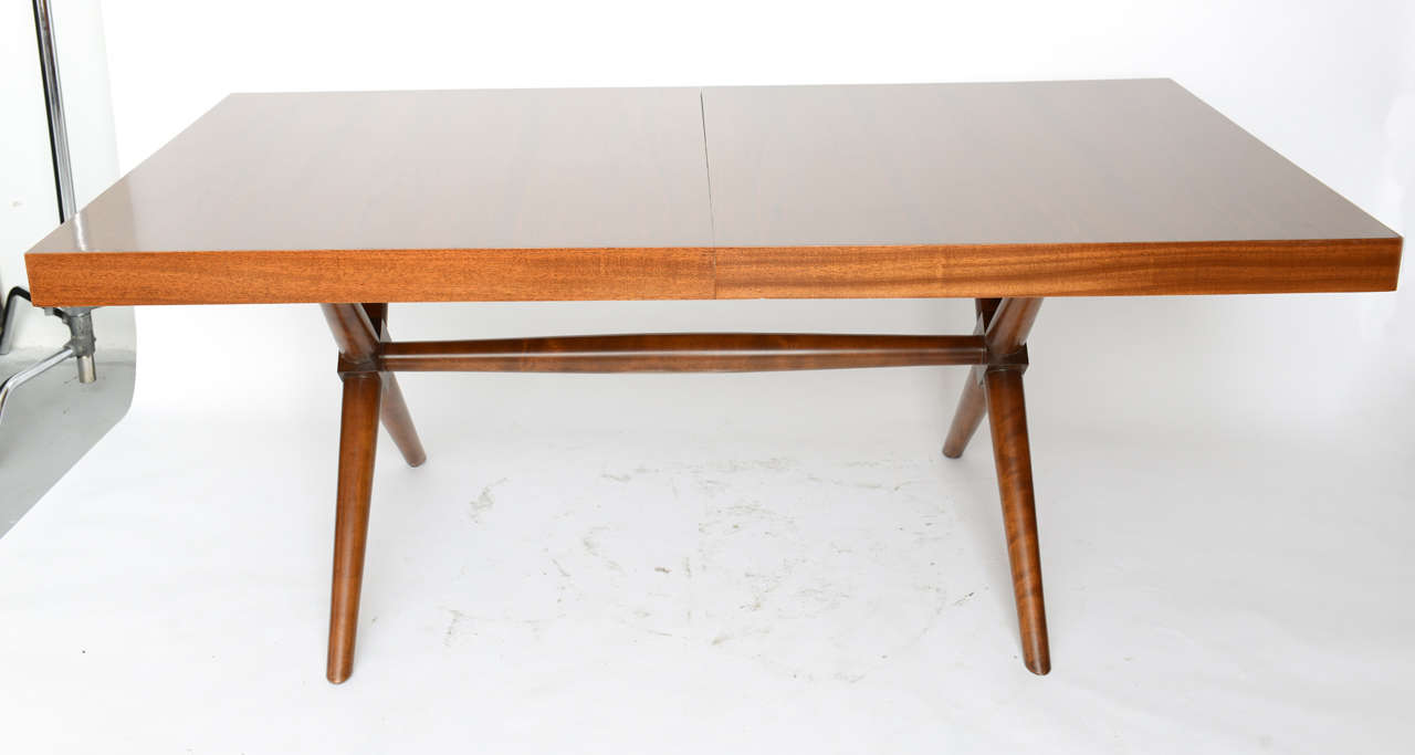 Classic X-Base Dining Table for Widdicomb by T.H. Robsjohn- Gibbings.   Table and Leaf