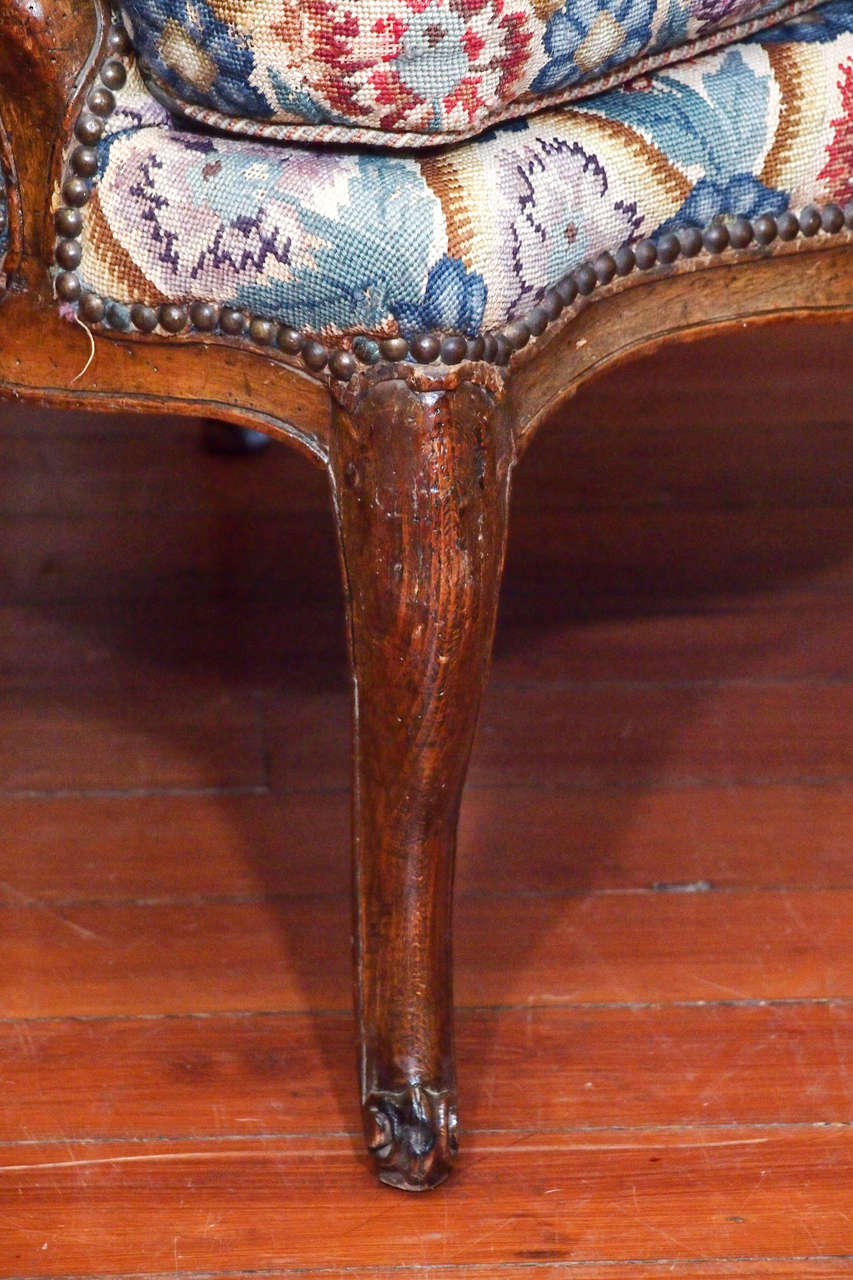 Pair of Period Louis XV Walnut Bergere with Needlepoint Upholstery 1