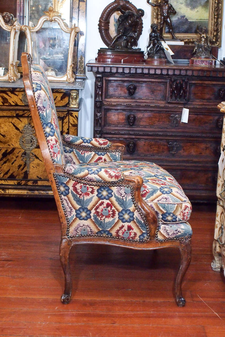Pair of Period Louis XV Walnut Bergere with Needlepoint Upholstery 2