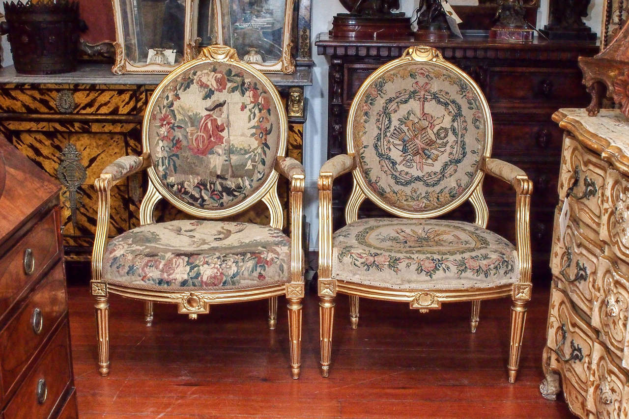 Pair of Period Louis XVI GIlt Oval back Chairs