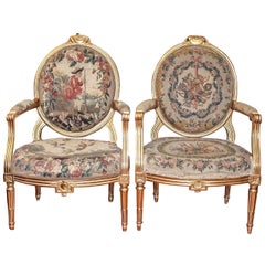 Pair of Period Louis XVI GIlt Oval back Chairs