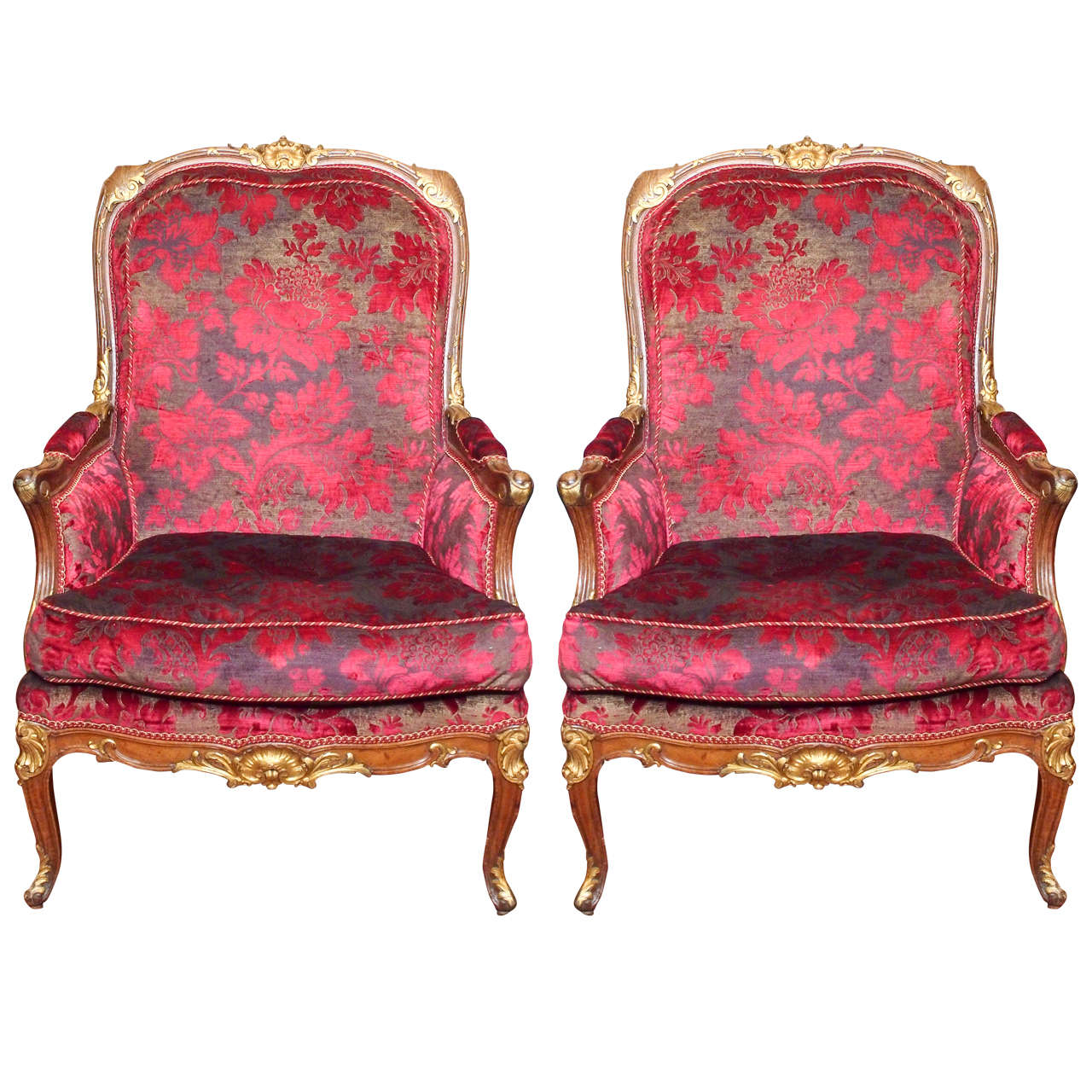 Pair of French Napoleon III Parcel Gilt Bergere
