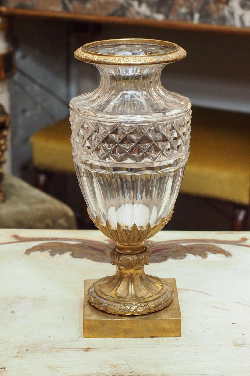 First Empire Pair of Baccarat Vases with Gilt Bronze Mounts