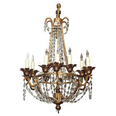 Italian Gilt Iron, Wood and crystal Empire Basket Chandelier