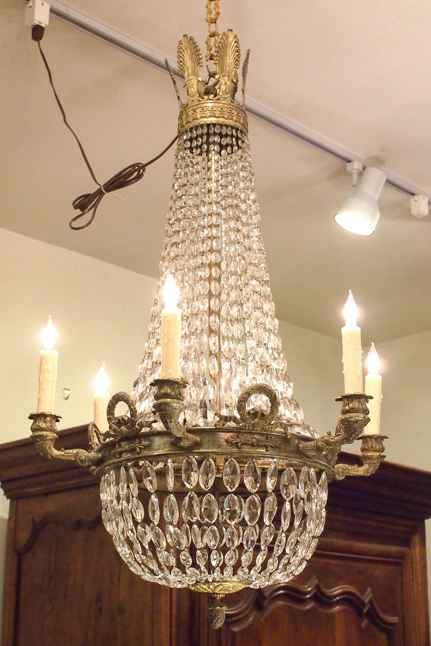 Bronze and Crystal Empire Chandelier with 6 arms and empire basket shape. 
19th c.