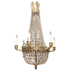 Bronze and Crystal Empire Chandelier with 6 arms
