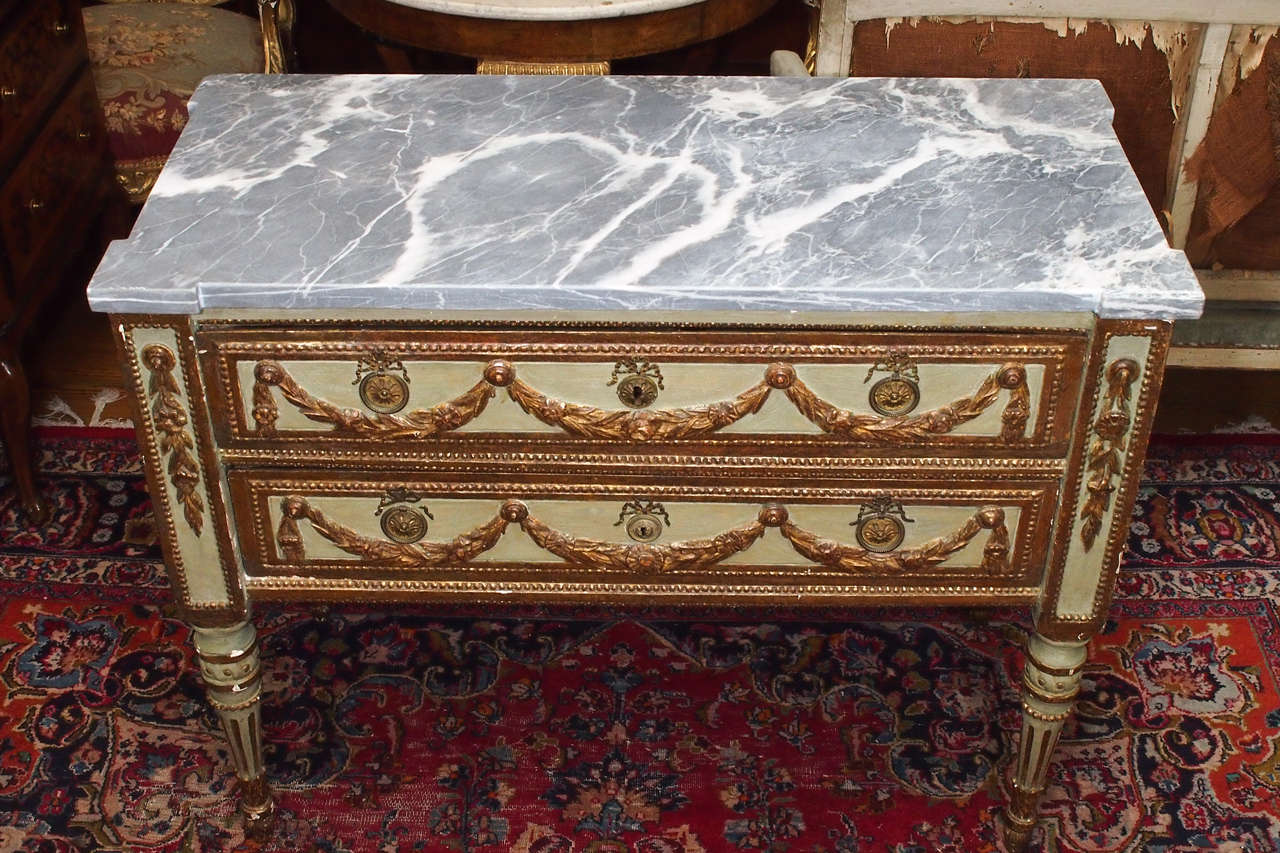 18th c. Louis XVI Italian Painted and Parcel Gilt Commode from Lombardy (Torino)