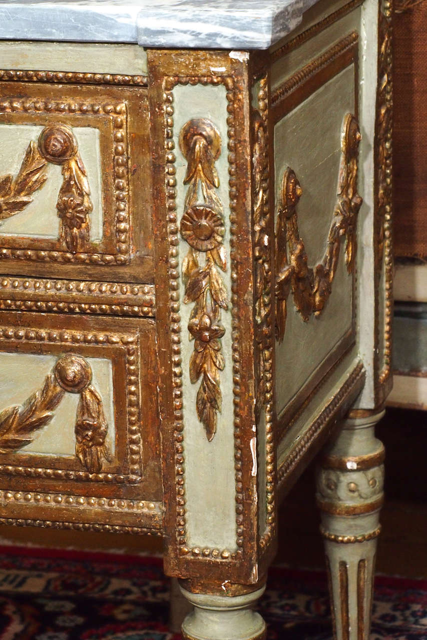 Wood 18th c. Lombardy Italian Painted and Parcel Gilt Louis XVI Commode For Sale