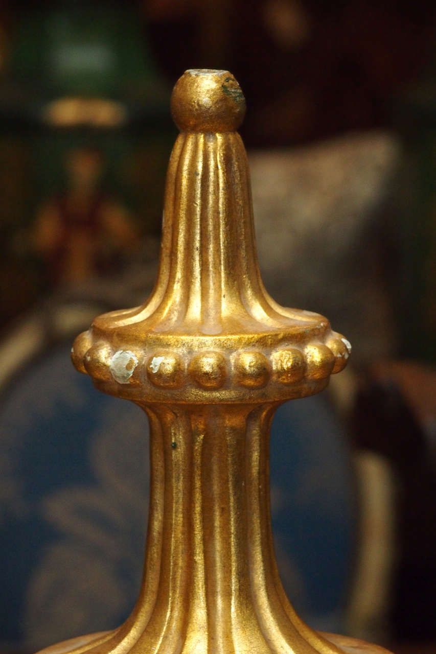 Baroque Pair Of 19th C. Gilt Wood Finials For Sale