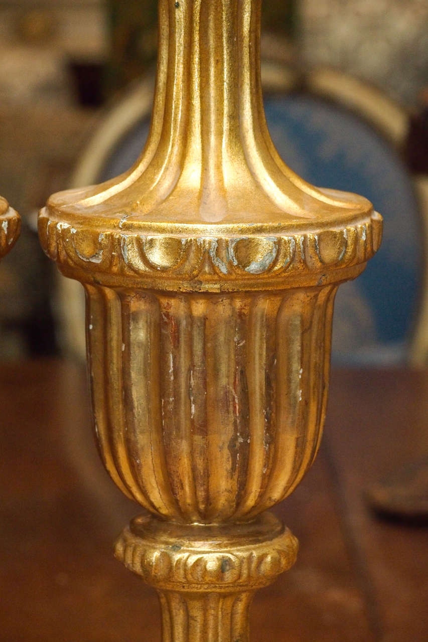 Pair Of 19th C. Gilt Wood Finials In Excellent Condition For Sale In Natchez, MS