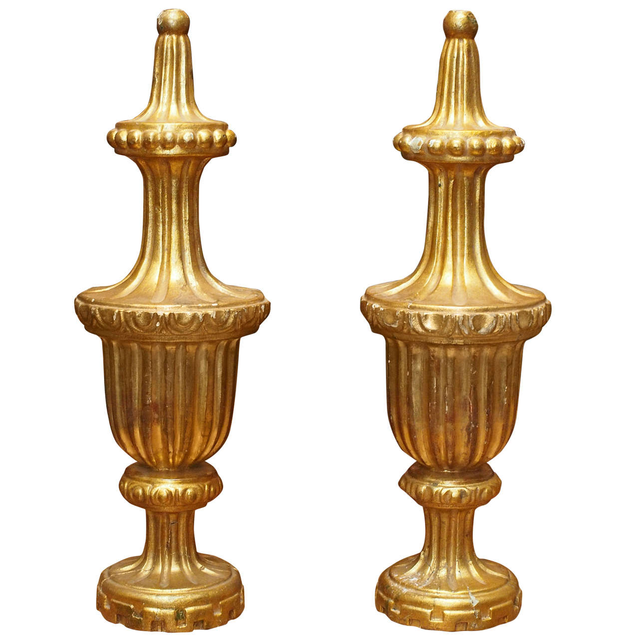 Pair Of 19th C. Gilt Wood Finials For Sale