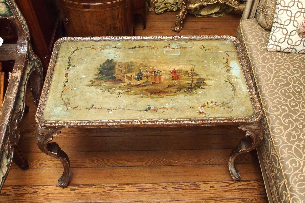 Baroque Italian Painted And Silver Gilt Tea Table 19th C.
