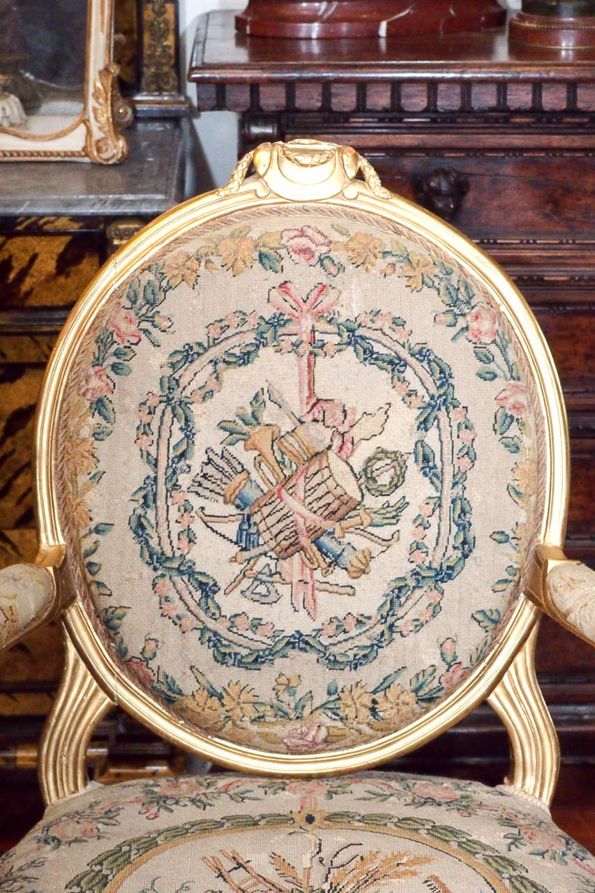 Pair of Period Louis XVI GIlt Oval back Chairs For Sale at 1stDibs ...