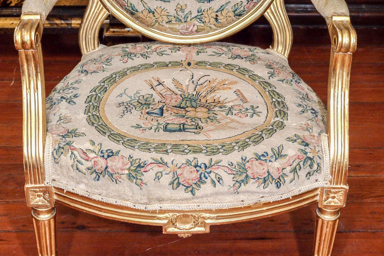Pair of Period Louis XVI GIlt Oval back Chairs For Sale at 1stDibs ...