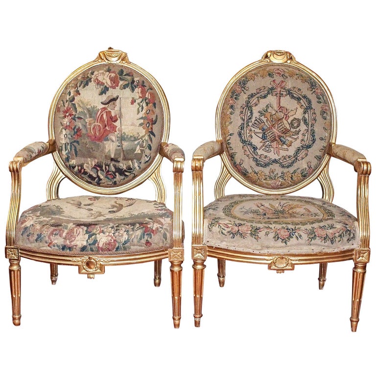 Pair of Period Louis XVI GIlt Oval back Chairs For Sale at 1stDibs ...