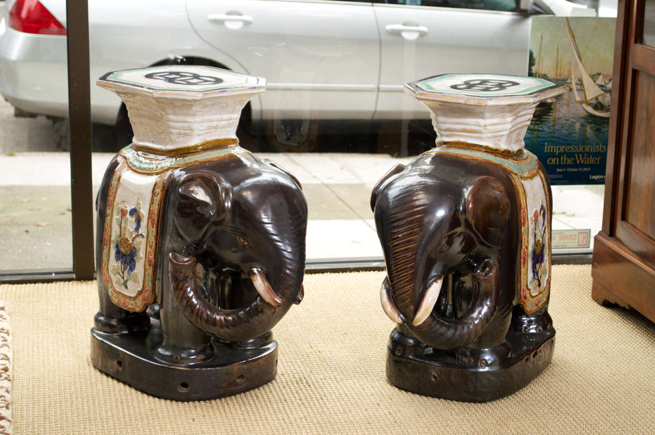 Other Pair of Vintage Ceramic Elephant Garden Stools For Sale