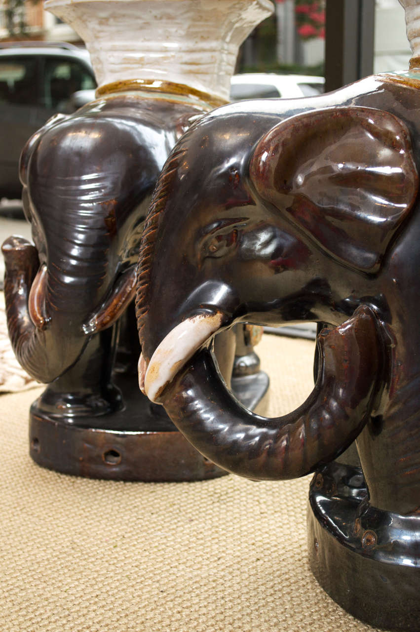 Unknown Pair of Vintage Ceramic Elephant Garden Stools For Sale