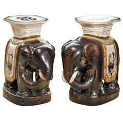 Pair of Vintage Ceramic Elephant Garden Stools