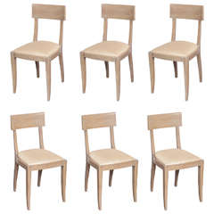 Set of Six French Art Deco Cerused Oak Chairs