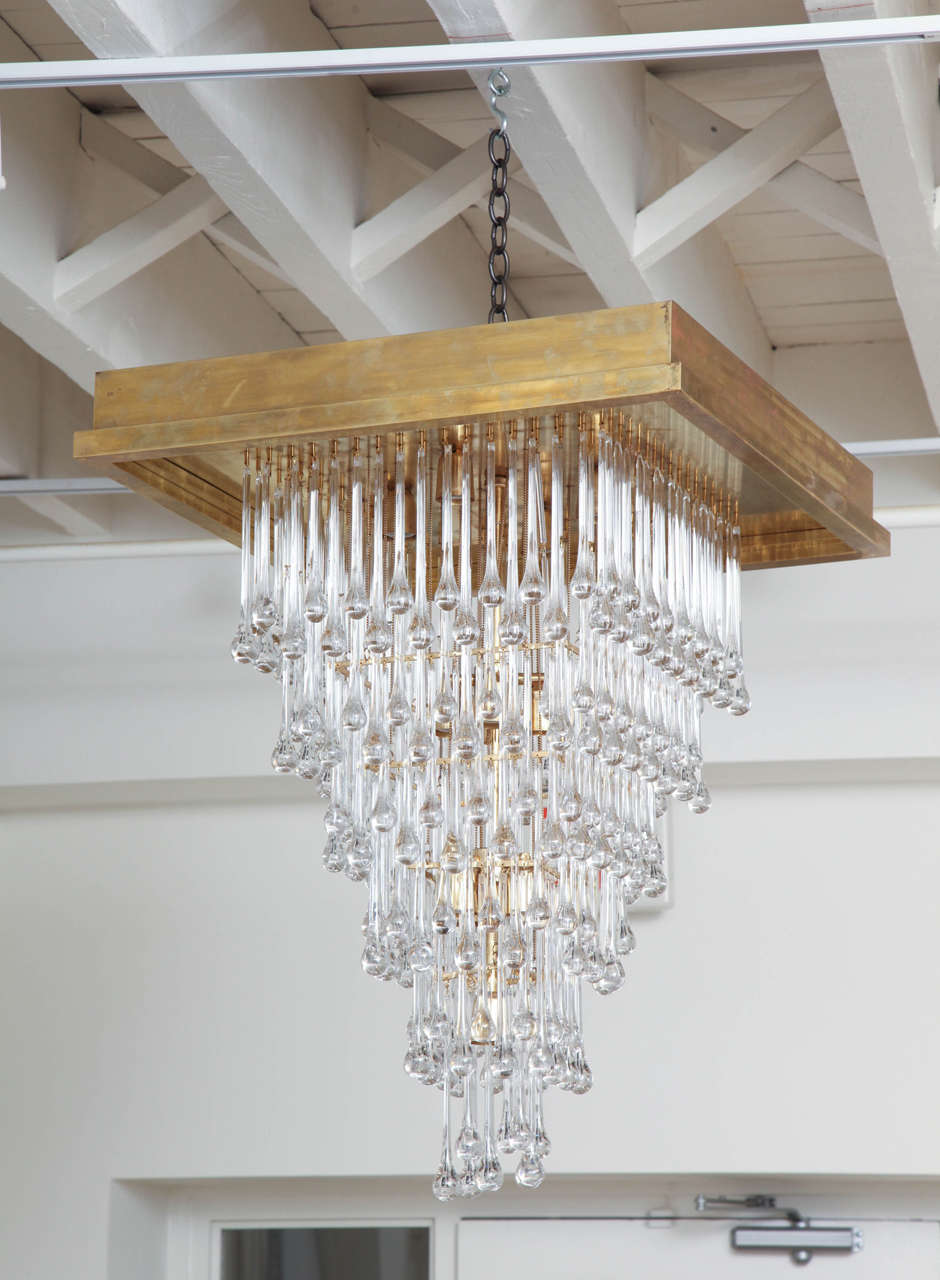 Spectacular Tiered Tear-Drop Crystal Chandelier with Brass Mount, circa 1970 In Excellent Condition In New York, NY