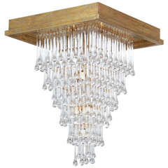 Spectacular Tiered Tear-Drop Crystal Chandelier with Brass Mount, circa 1970